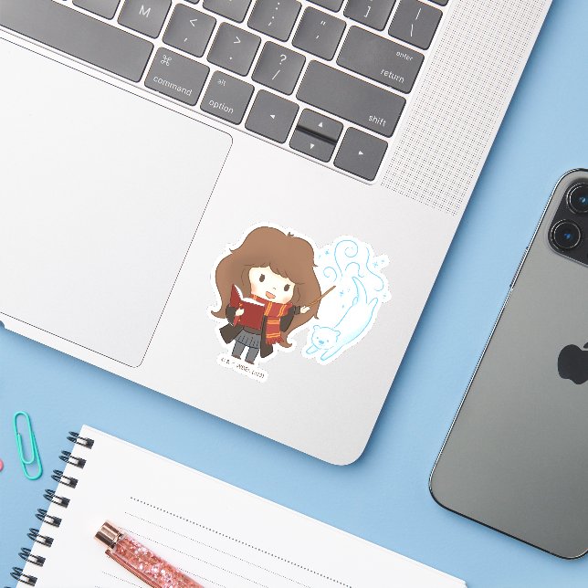 Sticker Chibi Hermione Granger Patronus (Ordinateur portable avec iPhone)