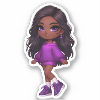 Sticker chibi noir mignon en violet