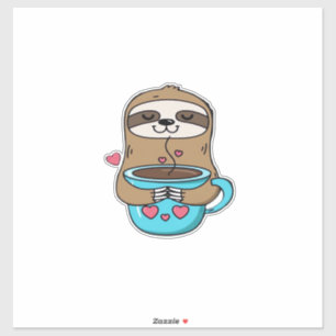 Sticker Chibi Paresseux Amoureux de Café � Mignon Kawaii P
