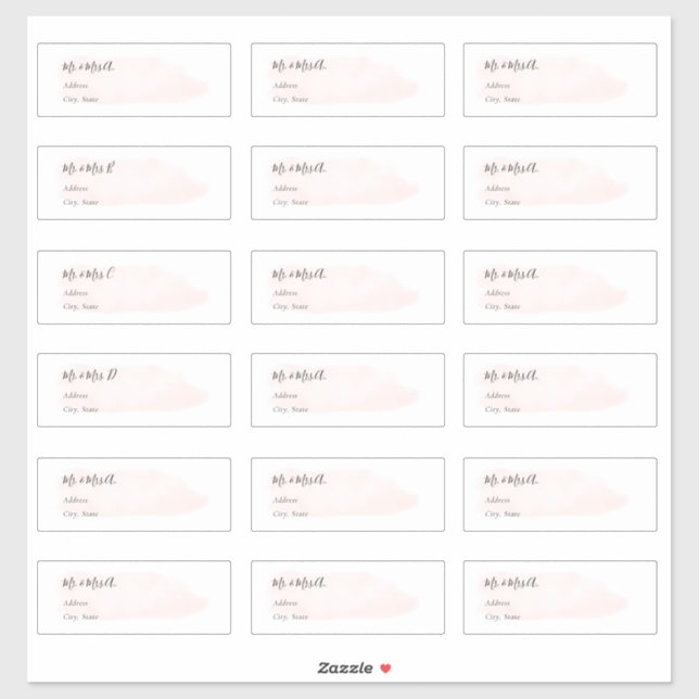 Sticker Chic Blush Rose brossé Aquarelle Adresse d'invité (Feuille)
