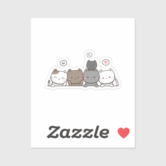 Sticker Chic Kawaii Cat - Objets Correspondants Di (Feuille)