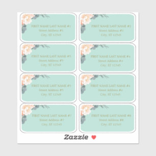 Sticker Chic Mint Green Peach Floral Mariage Adresse d'inv