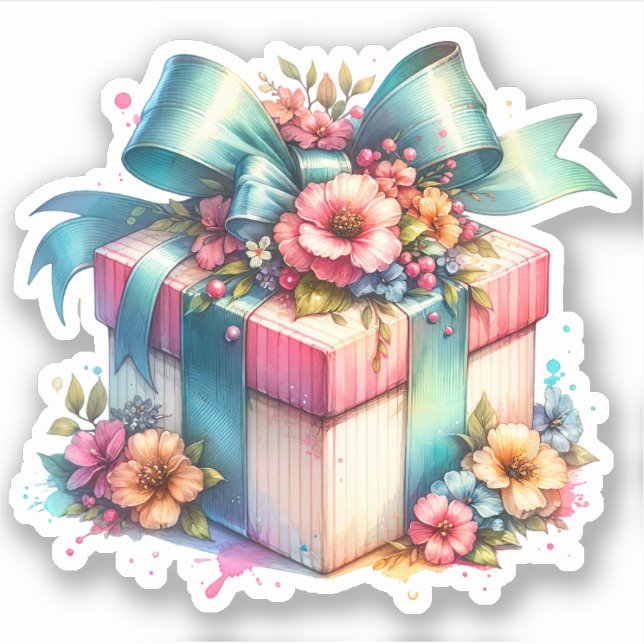 Sticker Chic Shabby Cadeau Anniversaire Cadeau Aquarelle (Devant)