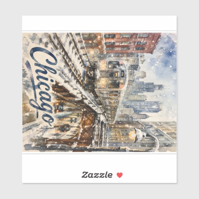 Sticker Chicago El Train in the Winter Snow (Feuille)