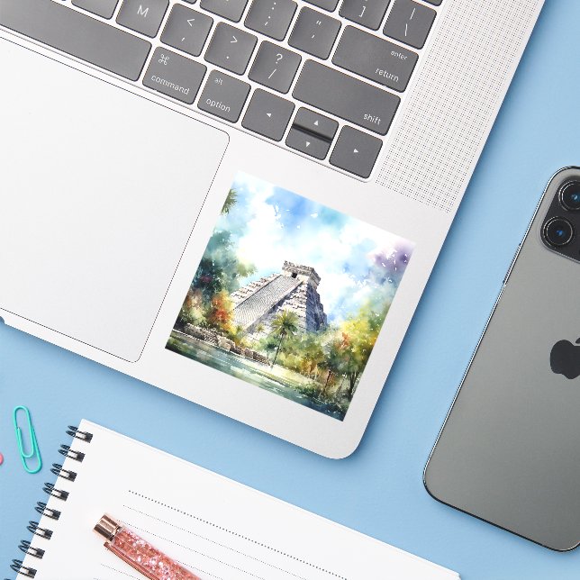 Sticker Chichen Itza (Ordinateur portable avec iPhone)