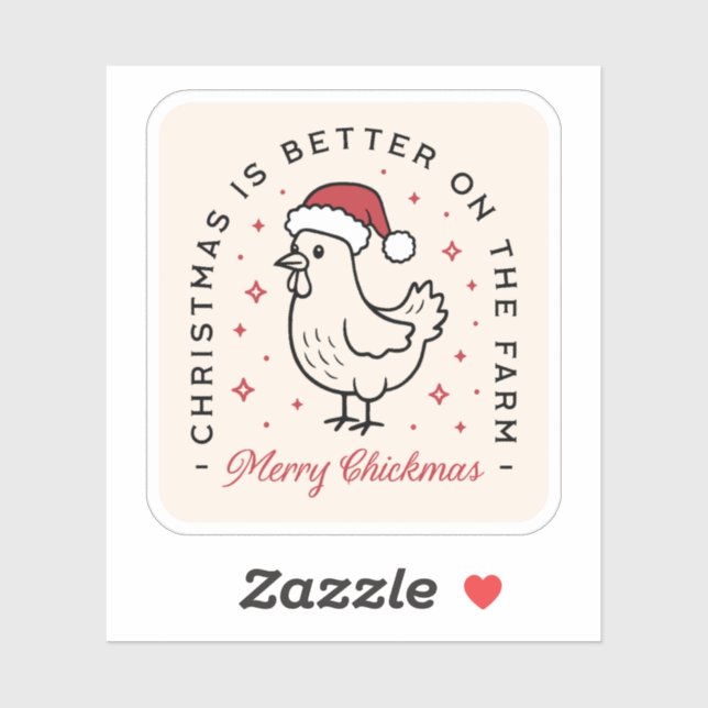 Sticker Chicken Merry Christmas funny farm red aesthetic (Feuille)