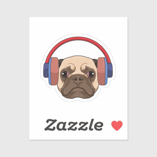 Sticker Chien à la musique avec casque (Feuille)