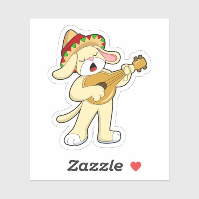 Sticker Chien à la musique avec guitare (Feuille)