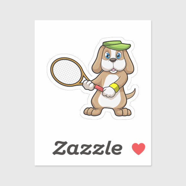 Sticker Chien à Tennis avec raquette de tennis & Casquette (Feuille)