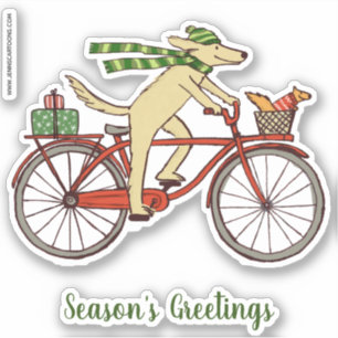 Sticker Chien à vélo et Bonnes Fêtes d'écureuils mignons