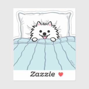 Sticker Chien adorable de Poméranie blanche couché dans un