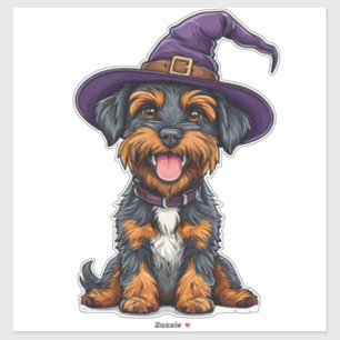 Sticker Chien adorable portant un chapeau de magicien viol