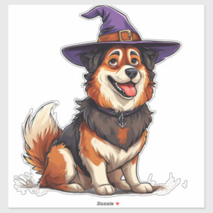 Sticker Chien adorable portant un chapeau de magicien viol