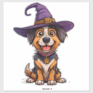 Sticker Chien adorable portant un chapeau de magicien viol