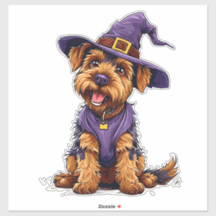 Sticker Chien adorable portant un chapeau de sorcière