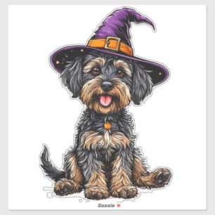 Sticker Chien adorable portant un chapeau de sorcière