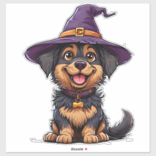 Sticker Chien adorable portant un chapeau de sorcière