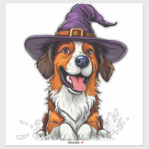 Sticker Chien adorable portant un chapeau de sorcière