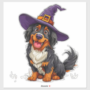 Sticker Chien adorable portant un chapeau de sorcière