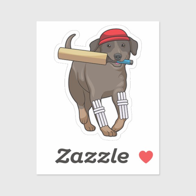 Sticker Chien au cricket avec batte de cricket (Feuille)