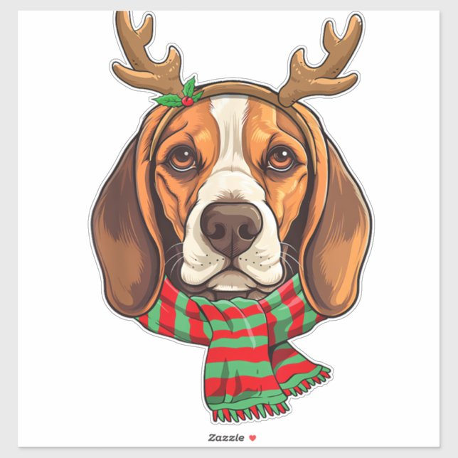 Sticker Chien beagle Noël Rendeer Santa Hat Funny Noël (Feuille)