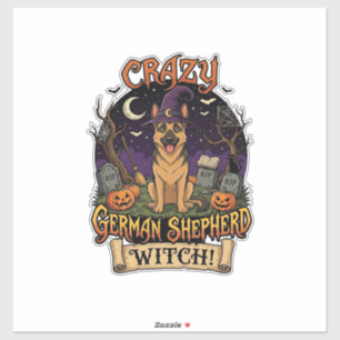 Sticker Chien Berger Allemand Fou Sorcière Halloween Citro