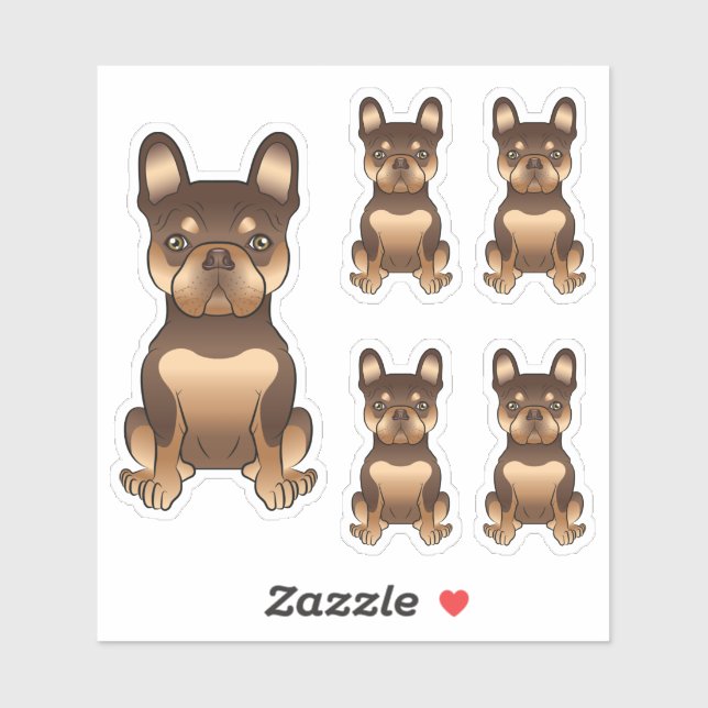 Sticker Chien Bouledogue Français Chocolat Et Tan Mignon D (Feuille)