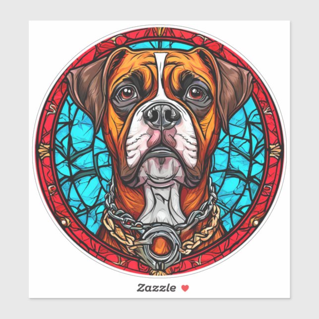 Sticker Chien Boxer Verre Cathédrale (Feuille)