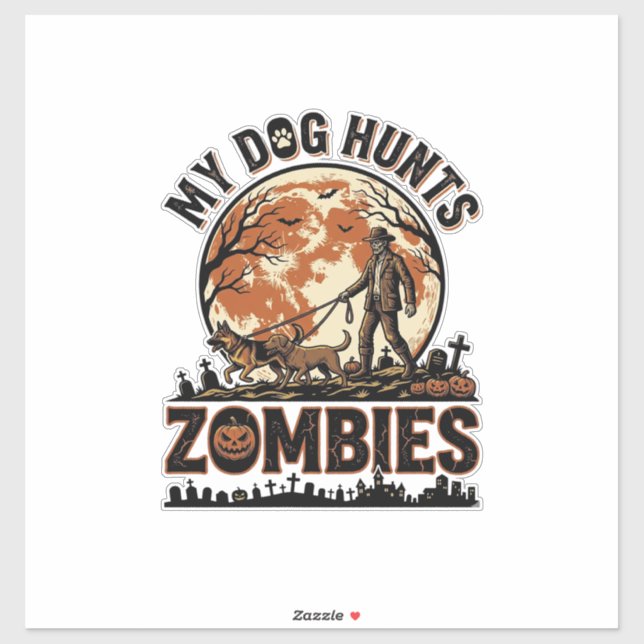 Sticker Chien chasse les zombies conception vectorielle vi (Feuille)