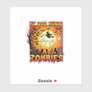 Sticker Chien Chasse Les Zombies Halloween Fantômes Sorciè