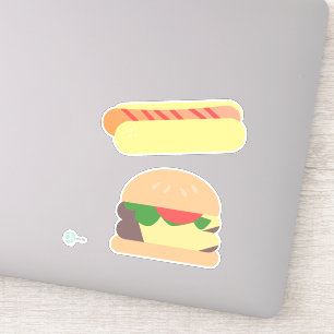 Sticker Chien chaud cool avec des rayures et un hamburger