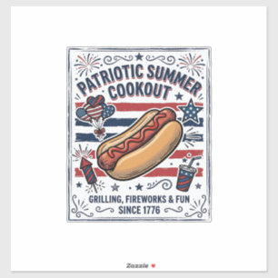 Sticker Chien Chaud Patriotique Barbecue Vintage
