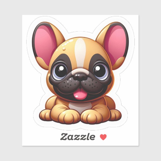 Sticker Chien-chien français Kawaii souriant (Feuille)