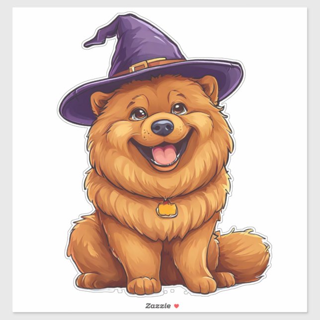 Sticker Chien chow chow Chapeau de sorcier violet Hallowee (Feuille)