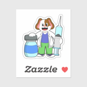 Sticker Chien comme docteur avec seringue