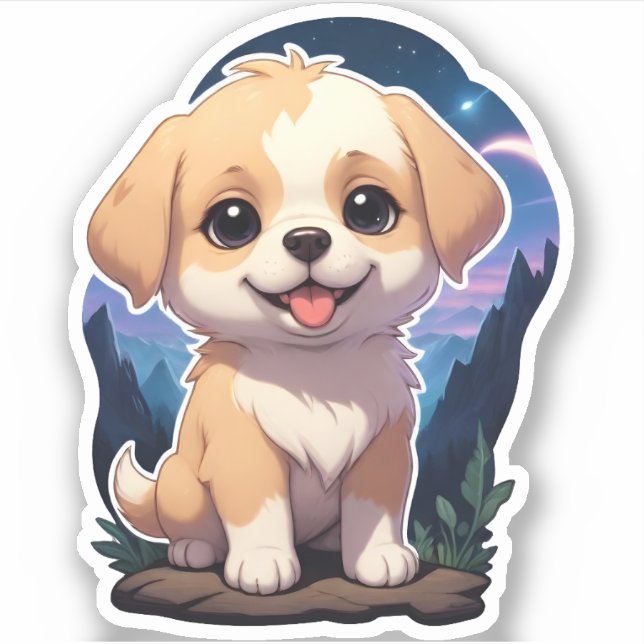 Sticker Chien curieux sur un rocher (Devant)