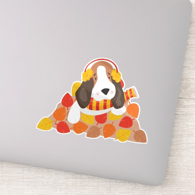 Sticker Chien d'automne, Chien mignon, Hache de Basset, Fe (Détail)