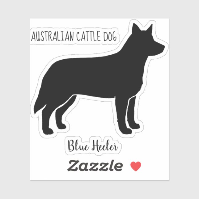 Sticker Chien de bétail australien Silhouette Blue Heeler  (Feuille)