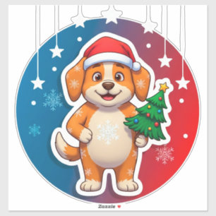 Sticker Chien de dessin animé festif avec chapeau de Père 
