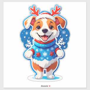 Sticker Chien de dessin animé festif avec chapeau de Père