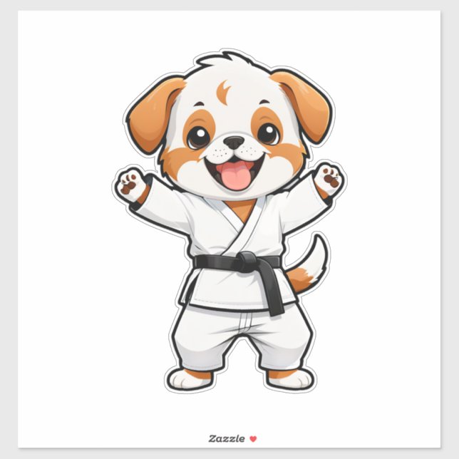 Sticker Chien de dessin animé joyeux en gi de karaté (Feuille)
