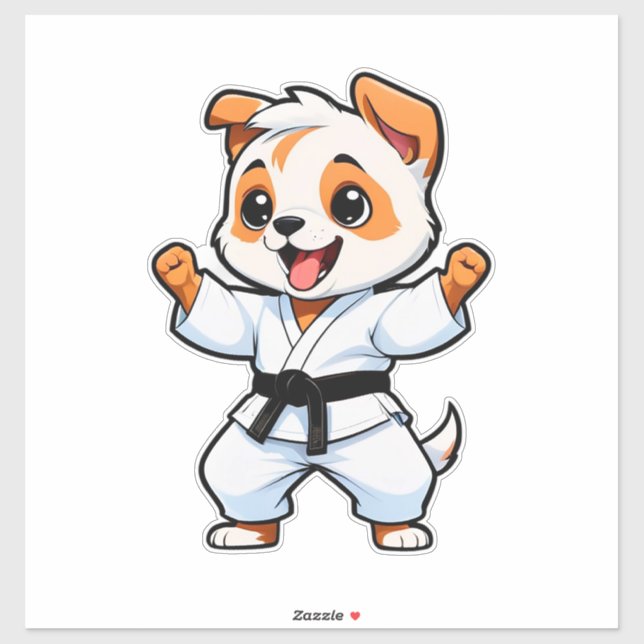 Sticker Chien de dessin animé joyeux en gi de karaté (Feuille)