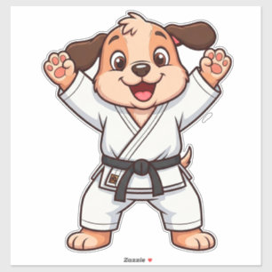 Sticker Chien de dessin animé joyeux en gi de karaté