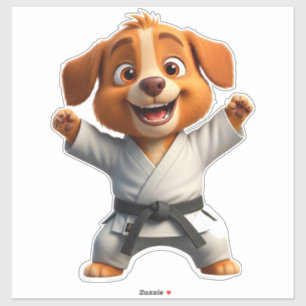 Sticker Chien de dessin animé joyeux en gi de karaté