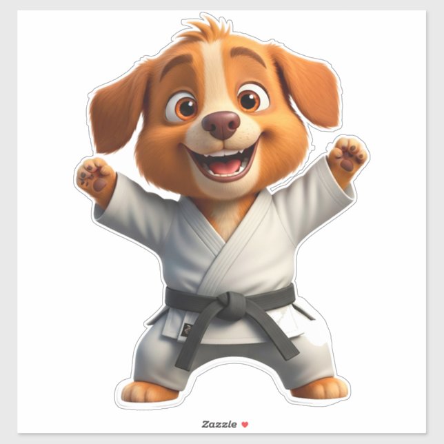 Sticker Chien de dessin animé joyeux en gi de karaté (Feuille)