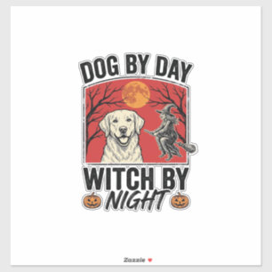Sticker Chien de Jour Sorcière de Nuit Vintage Halloween C