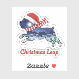Sticker Chien de Noël festif faisant des bonds   Joyeux ch
