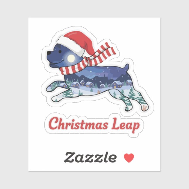 Sticker Chien de Noël festif faisant des bonds | Joyeux ch (Feuille)