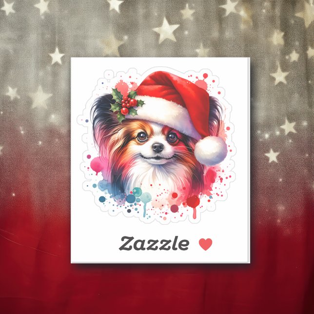 Sticker Chien de Papillon à Noël (Créateur téléchargé)