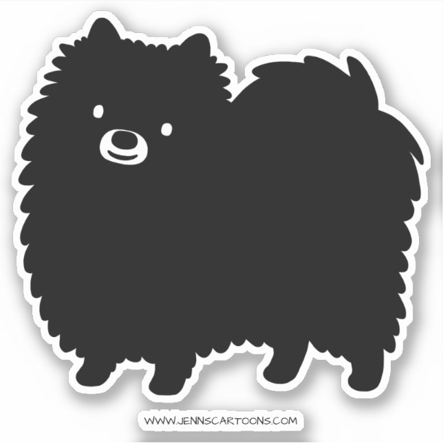Sticker Chien de Poméranie Noire mignon | Fluffy Pommie Po (Devant)